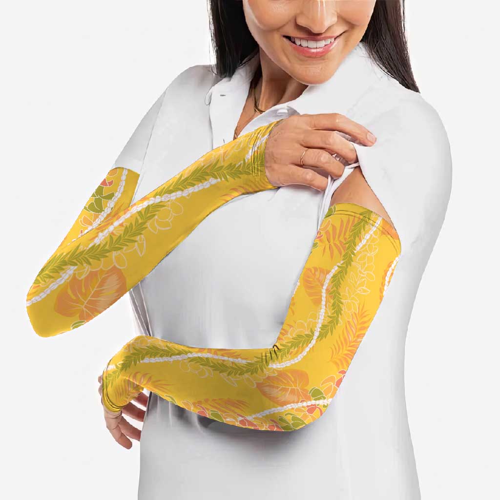 Hawaii Maile Lei Arm Sleeves With Yellow Monstera Pattern LT05 - Polynesian Pride