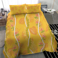 Hawaii Maile Lei Bedding Set With Yellow Monstera Pattern