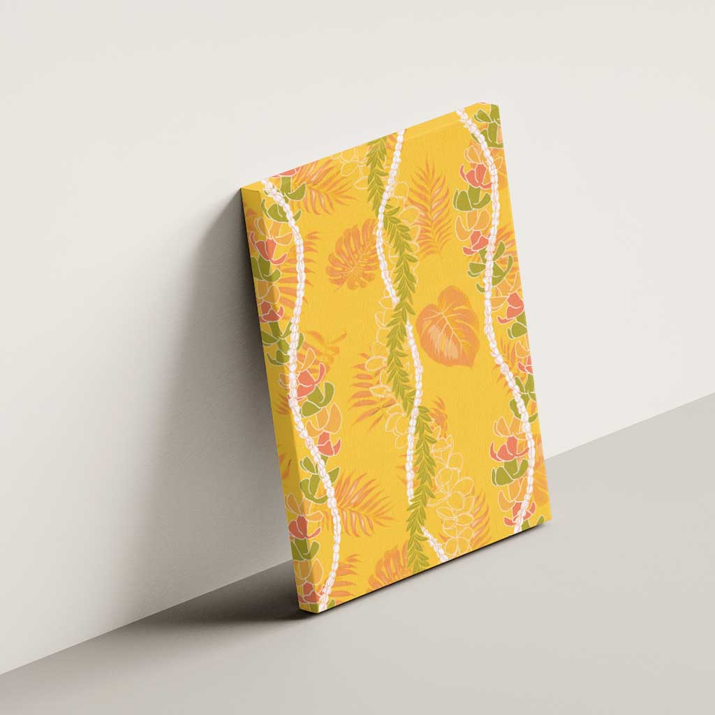 Hawaii Maile Lei Canvas Wall Art With Yellow Monstera Pattern
