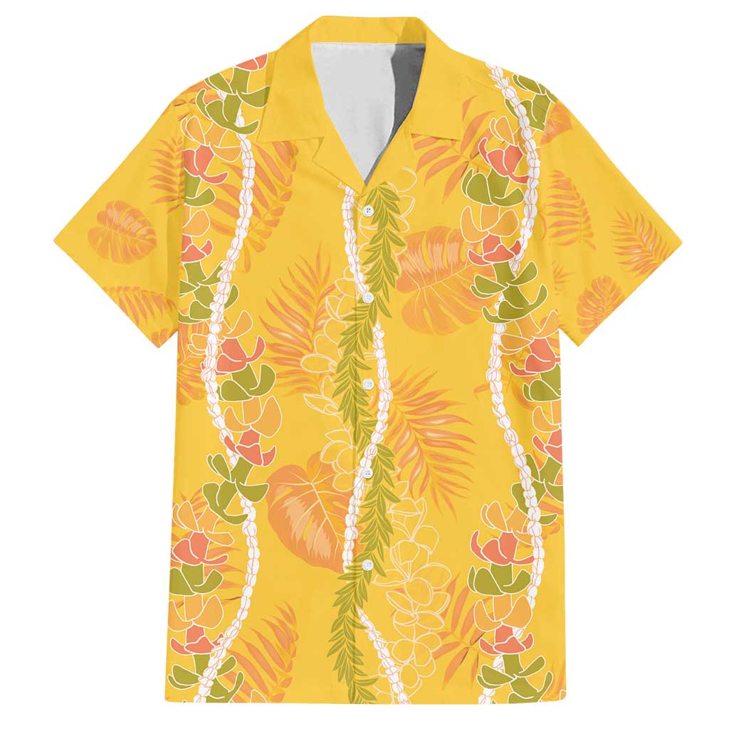 Hawaii Maile Lei Family Matching Long Sleeve Bodycon Dress and Hawaiian Shirt With Yellow Monstera Pattern