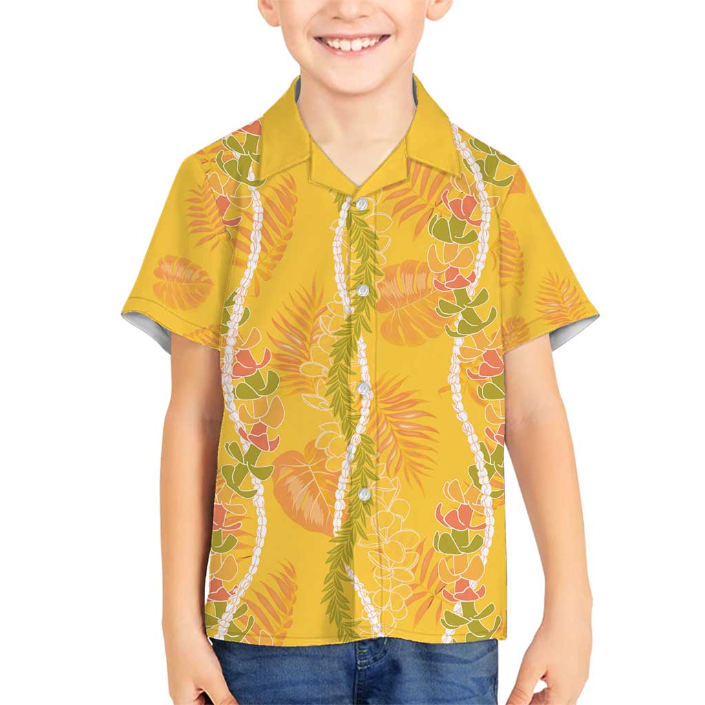 Hawaii Maile Lei Family Matching Off Shoulder Short Dress and Hawaiian Shirt With Yellow Monstera Pattern LT05 Son's Shirt Yellow - Polynesian Pride