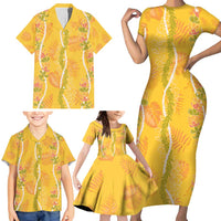 Hawaii Maile Lei Family Matching Short Sleeve Bodycon Dress and Hawaiian Shirt With Yellow Monstera Pattern LT05 - Polynesian Pride