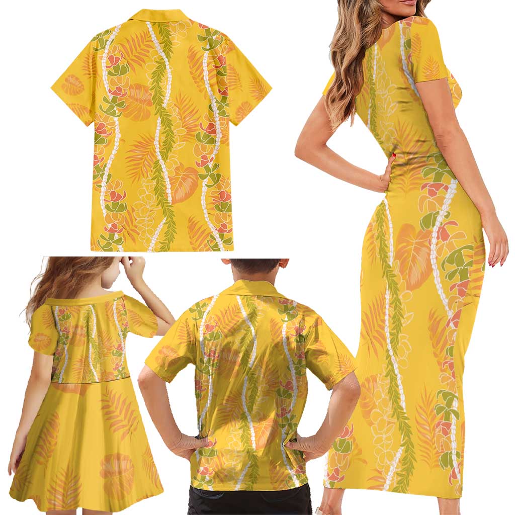 Hawaii Maile Lei Family Matching Short Sleeve Bodycon Dress and Hawaiian Shirt With Yellow Monstera Pattern LT05 - Polynesian Pride