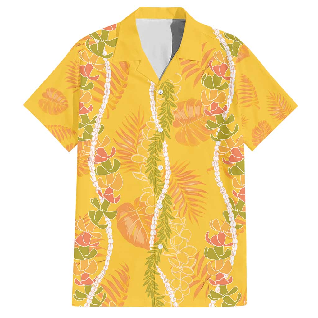 Hawaii Maile Lei Family Matching Short Sleeve Bodycon Dress and Hawaiian Shirt With Yellow Monstera Pattern LT05 Dad's Shirt - Short Sleeve Yellow - Polynesian Pride