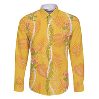 Hawaii Maile Lei Family Matching Short Sleeve Bodycon Dress and Hawaiian Shirt With Yellow Monstera Pattern LT05 Dad's Shirt - Long Sleeve Yellow - Polynesian Pride