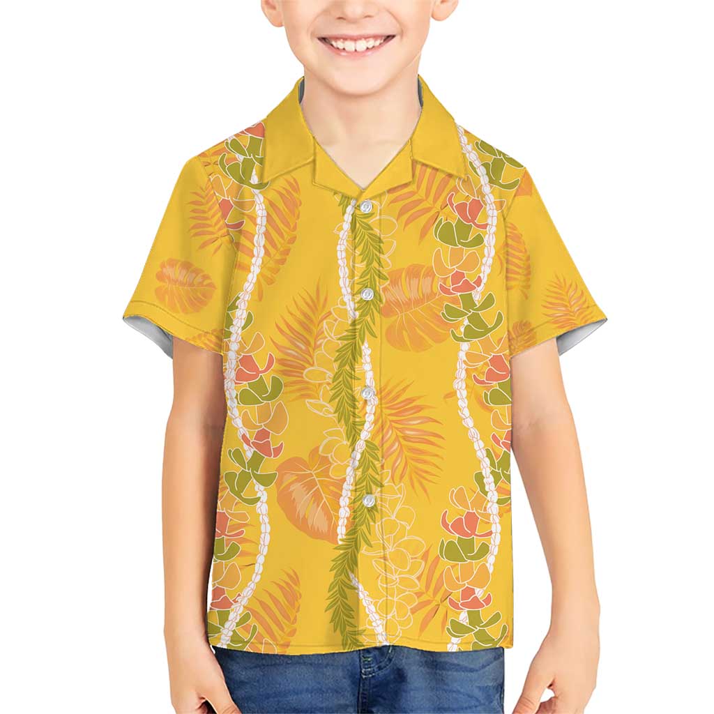 Hawaii Maile Lei Family Matching Short Sleeve Bodycon Dress and Hawaiian Shirt With Yellow Monstera Pattern LT05 Son's Shirt Yellow - Polynesian Pride
