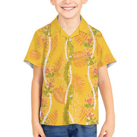 Hawaii Maile Lei Family Matching Short Sleeve Bodycon Dress and Hawaiian Shirt With Yellow Monstera Pattern LT05 Son's Shirt Yellow - Polynesian Pride