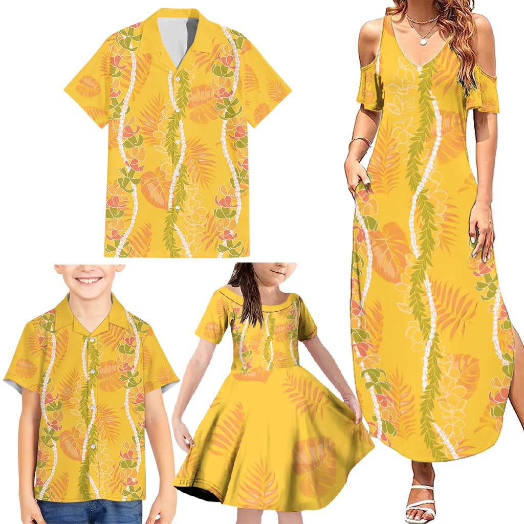 Hawaii Maile Lei Family Matching Summer Maxi Dress and Hawaiian Shirt With Yellow Monstera Pattern LT05 - Polynesian Pride