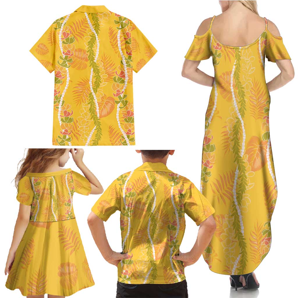 Hawaii Maile Lei Family Matching Summer Maxi Dress and Hawaiian Shirt With Yellow Monstera Pattern LT05 - Polynesian Pride
