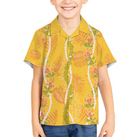 Hawaii Maile Lei Family Matching Summer Maxi Dress and Hawaiian Shirt With Yellow Monstera Pattern LT05 Son's Shirt Yellow - Polynesian Pride