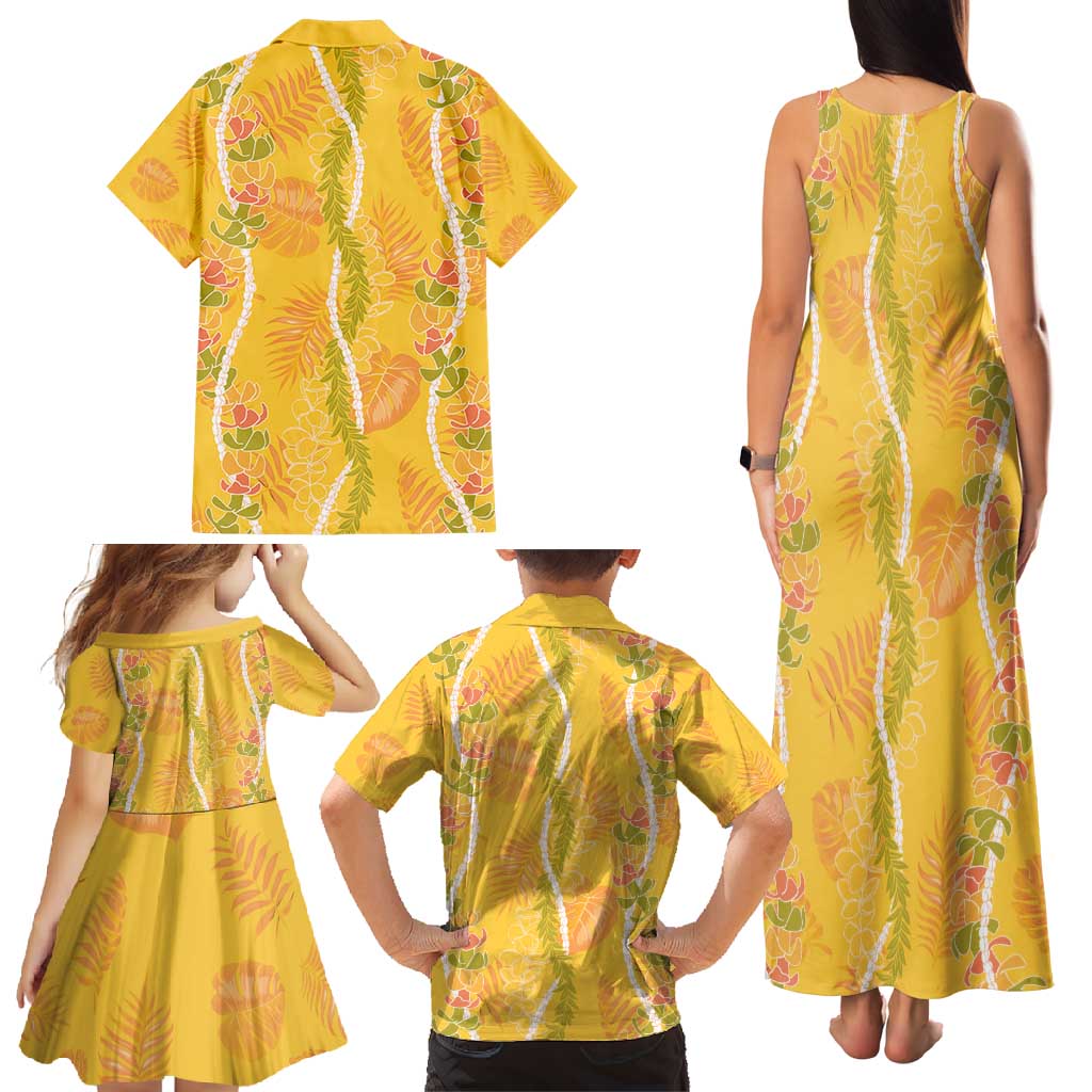 Hawaii Maile Lei Family Matching Tank Maxi Dress and Hawaiian Shirt With Yellow Monstera Pattern LT05 - Polynesian Pride