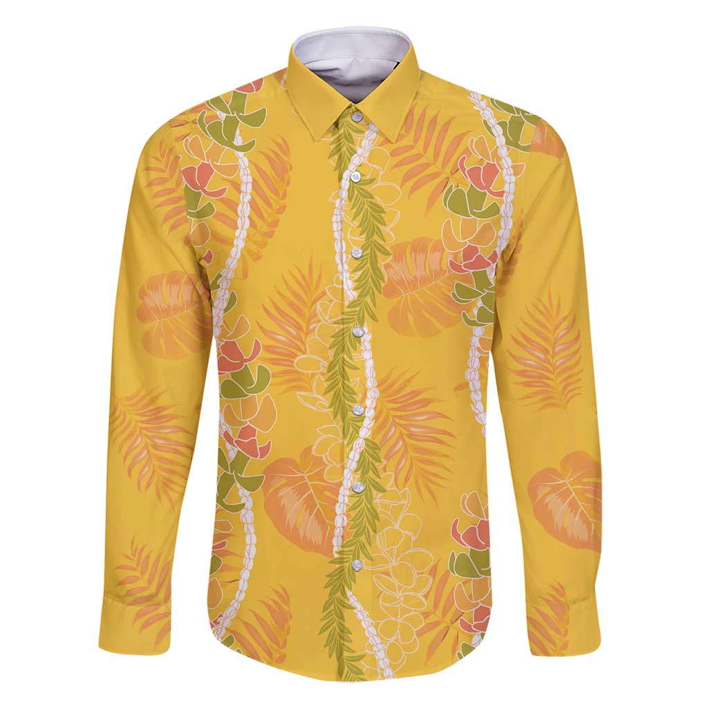 Hawaii Maile Lei Family Matching Tank Maxi Dress and Hawaiian Shirt With Yellow Monstera Pattern LT05 Dad's Shirt - Long Sleeve Yellow - Polynesian Pride