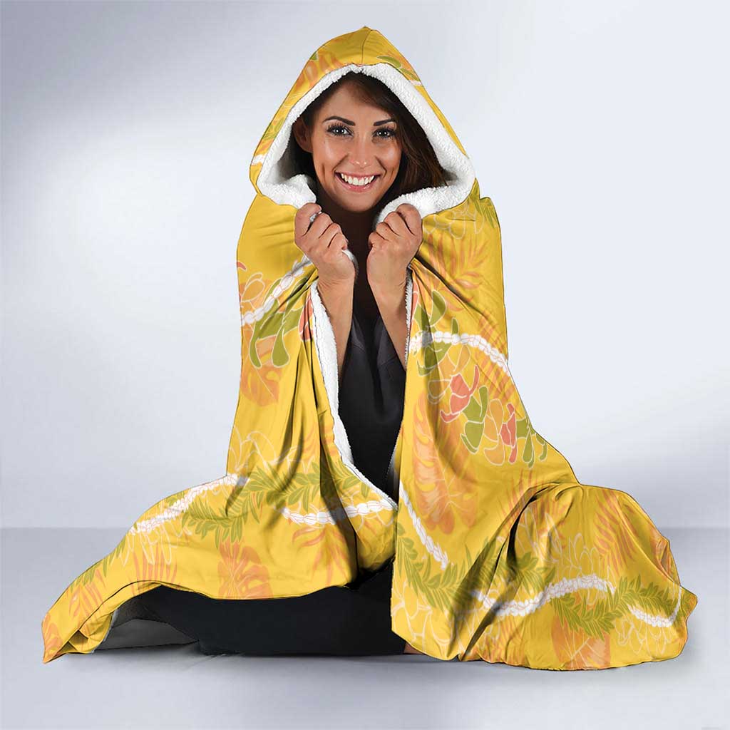 Hawaii Maile Lei Hooded Blanket With Yellow Monstera Pattern
