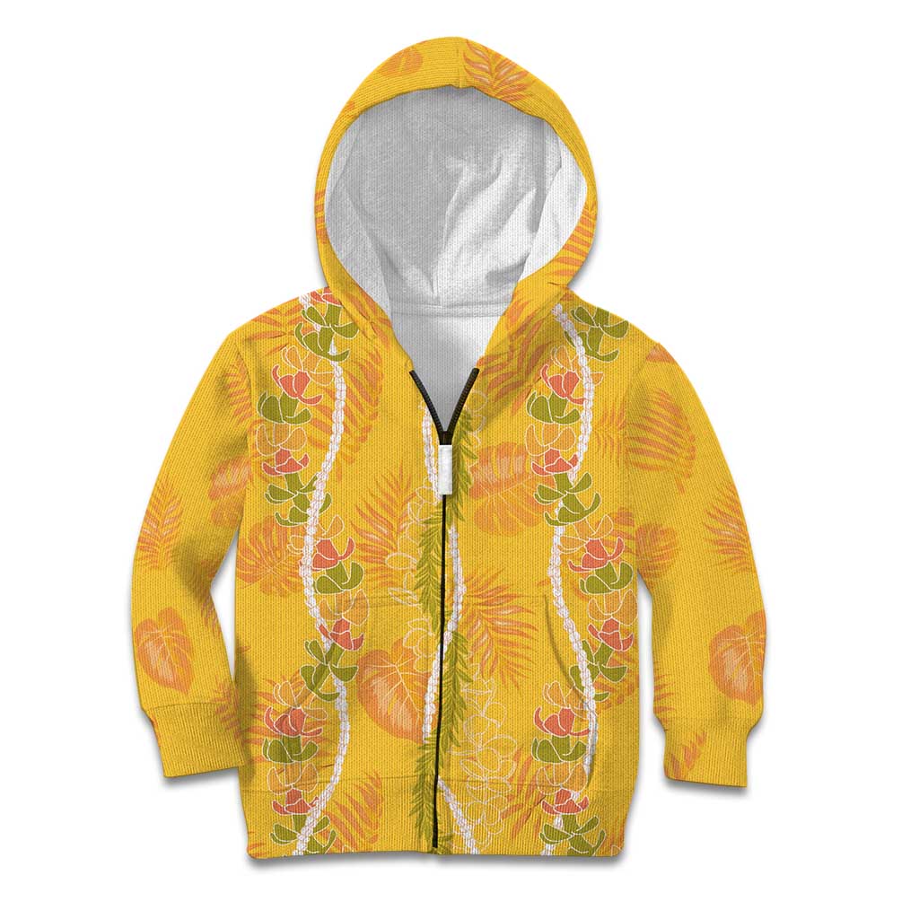 Hawaii Maile Lei Kid Hoodie With Yellow Monstera Pattern