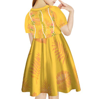 Hawaii Maile Lei Kid Short Sleeve Dress With Yellow Monstera Pattern LT05 - Polynesian Pride