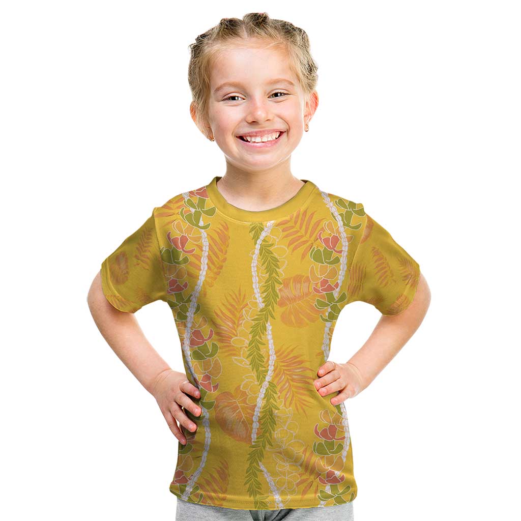 Hawaii Maile Lei Kid T Shirt With Yellow Monstera Pattern LT05 Yellow - Polynesian Pride