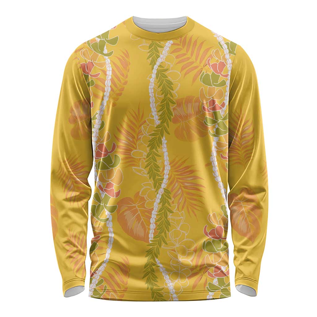 Hawaii Maile Lei Long Sleeve Shirt With Yellow Monstera Pattern LT05 Unisex Yellow - Polynesian Pride