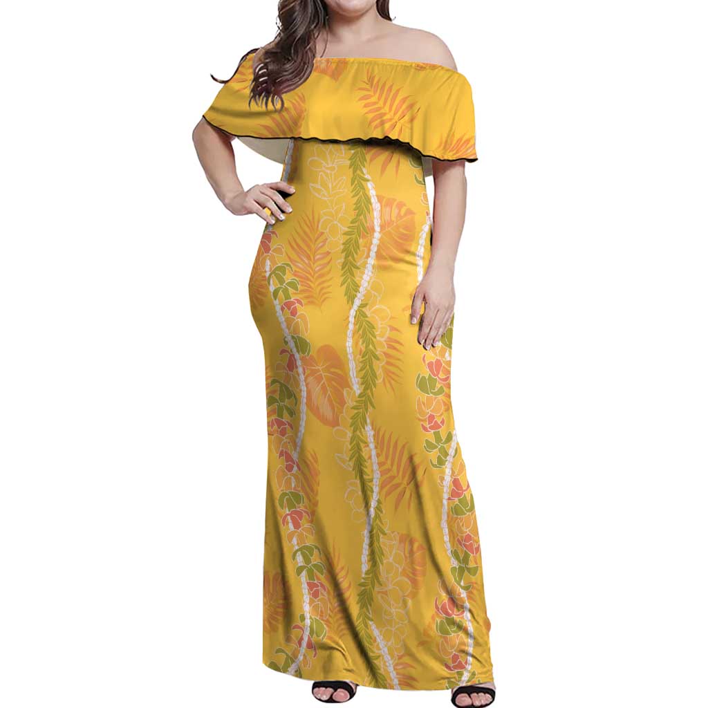Hawaii Maile Lei Off Shoulder Maxi Dress With Yellow Monstera Pattern LT05 Women Yellow - Polynesian Pride