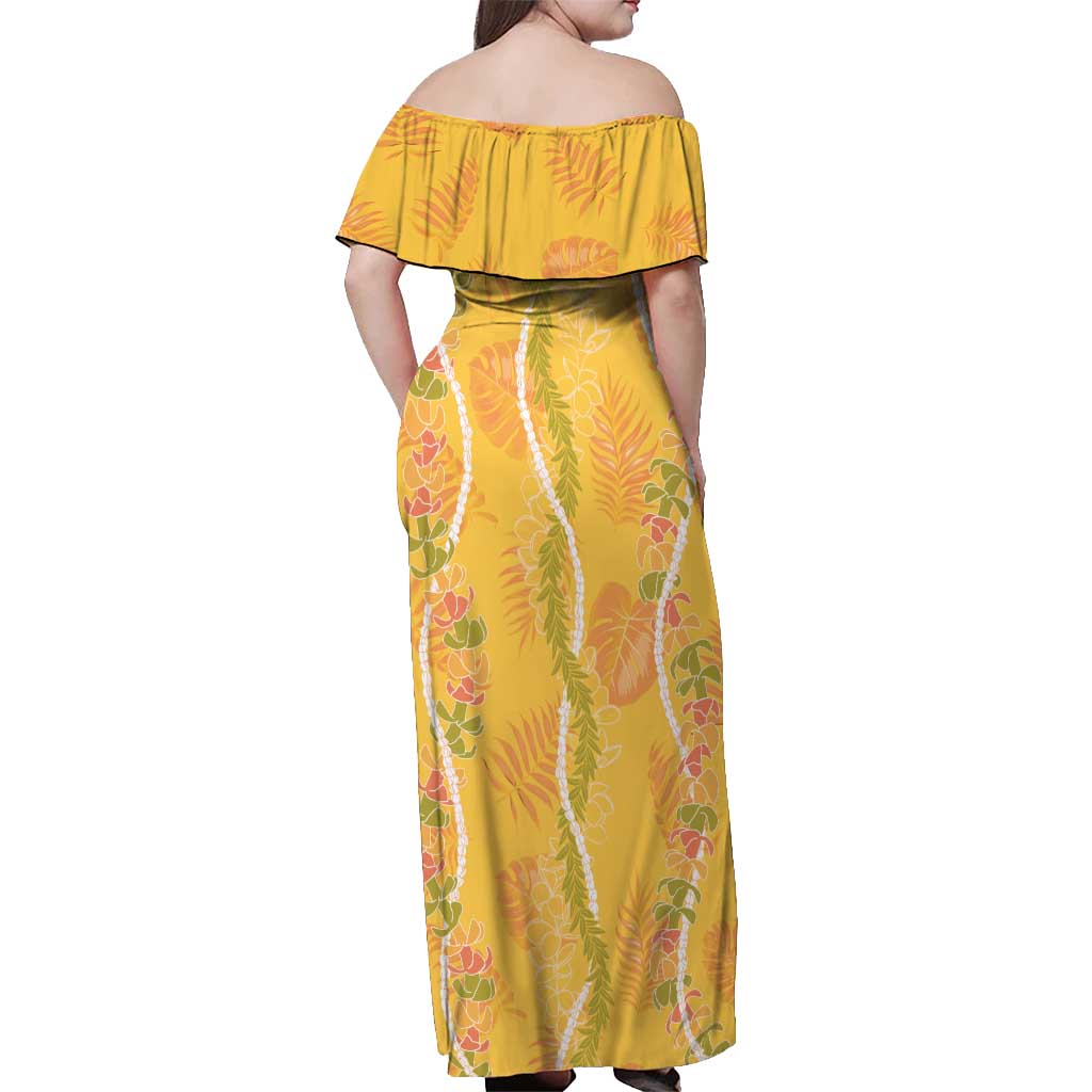 Hawaii Maile Lei Off Shoulder Maxi Dress With Yellow Monstera Pattern LT05 - Polynesian Pride