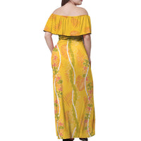 Hawaii Maile Lei Off Shoulder Maxi Dress With Yellow Monstera Pattern LT05 - Polynesian Pride