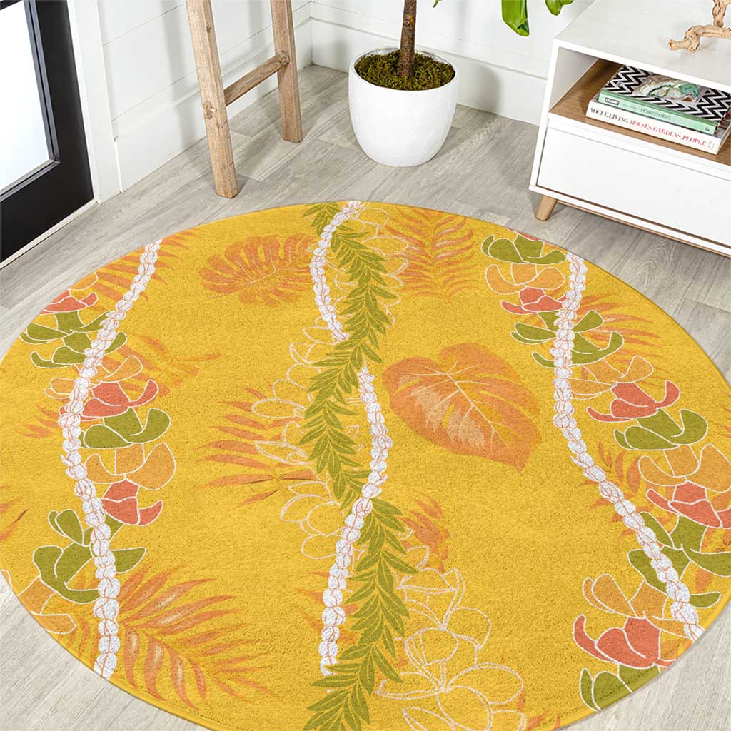 Hawaii Maile Lei Round Carpet With Yellow Monstera Pattern LT05 Yellow - Polynesian Pride