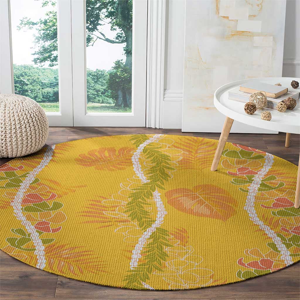 Hawaii Maile Lei Round Carpet With Yellow Monstera Pattern LT05 - Polynesian Pride
