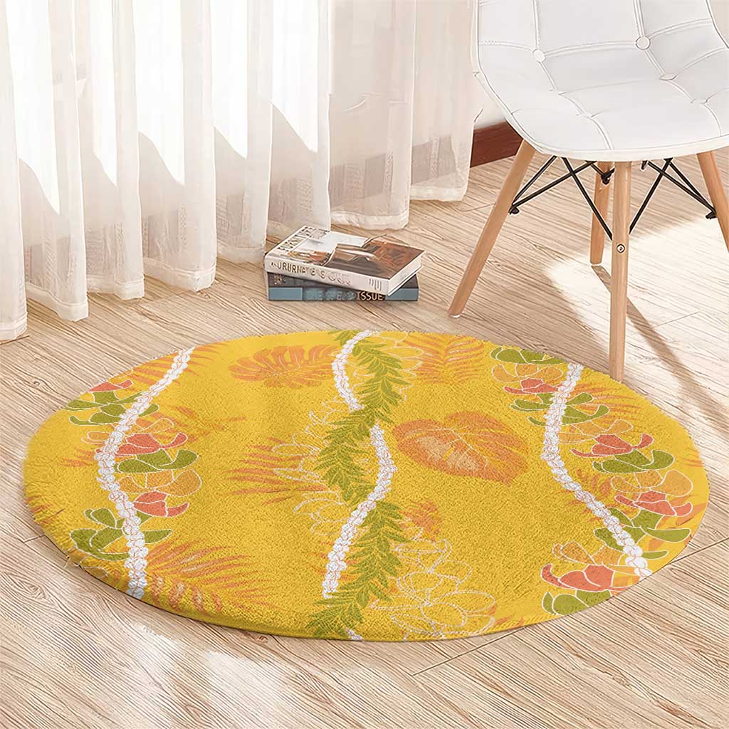 Hawaii Maile Lei Round Carpet With Yellow Monstera Pattern LT05 - Polynesian Pride