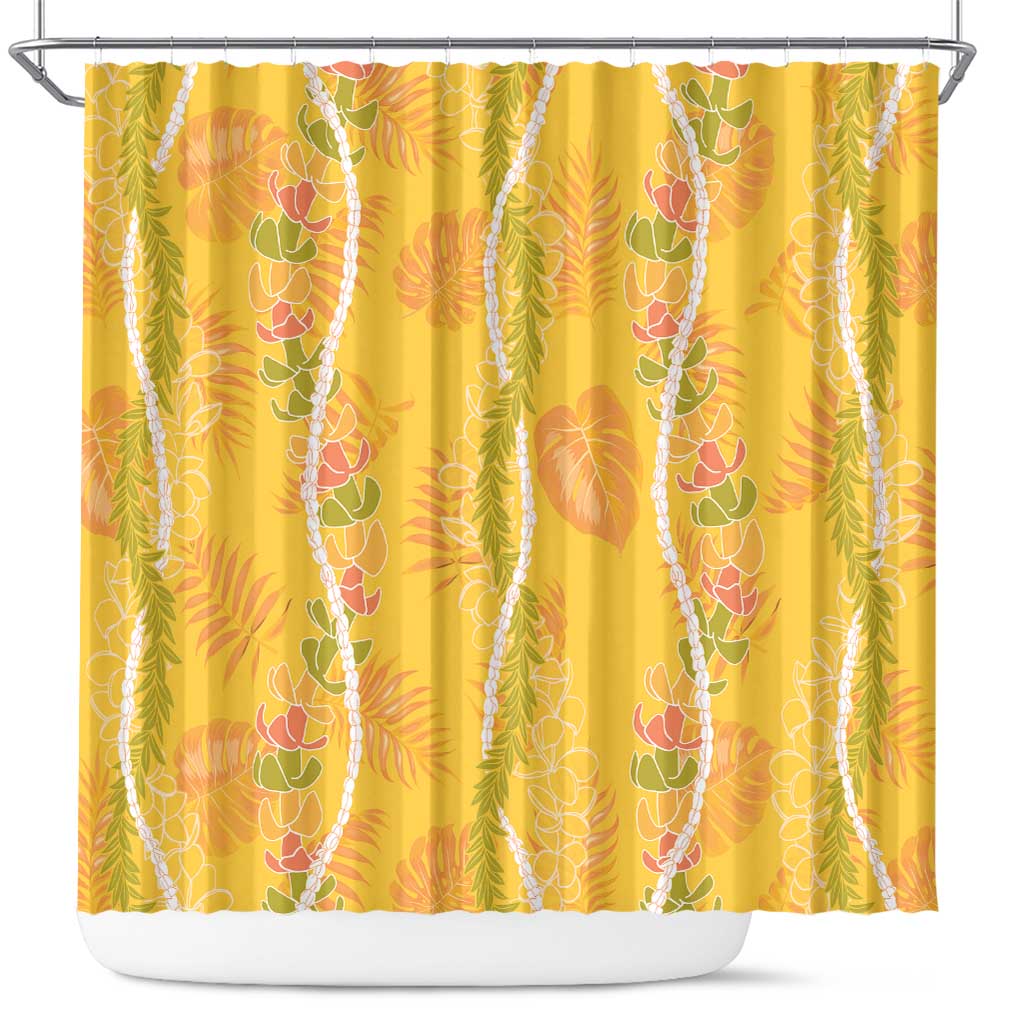 Hawaii Maile Lei Shower Curtain With Yellow Monstera Pattern LT05 Yellow - Polynesian Pride