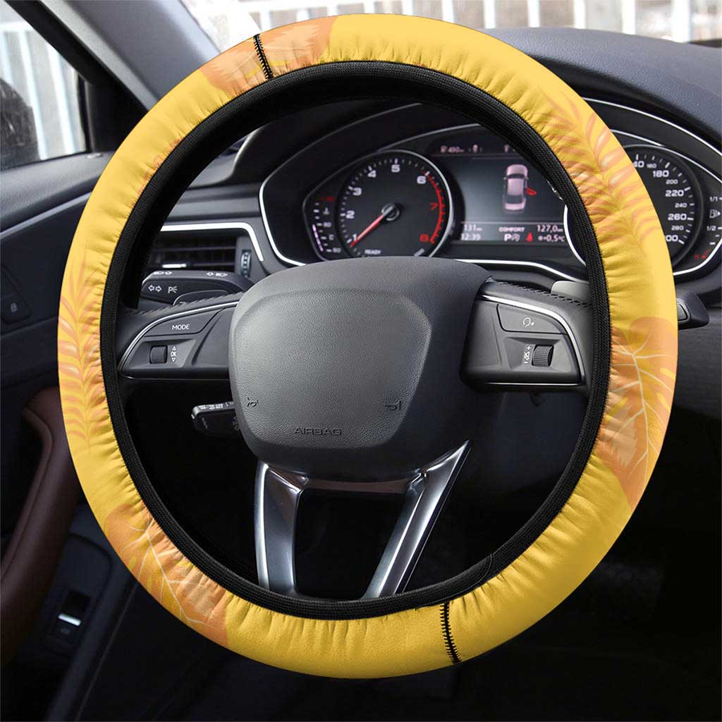 Hawaii Maile Lei Steering Wheel Cover With Yellow Monstera Pattern