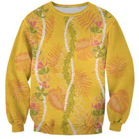 Hawaii Maile Lei Sweatshirt With Yellow Monstera Pattern LT05 Unisex Yellow - Polynesian Pride