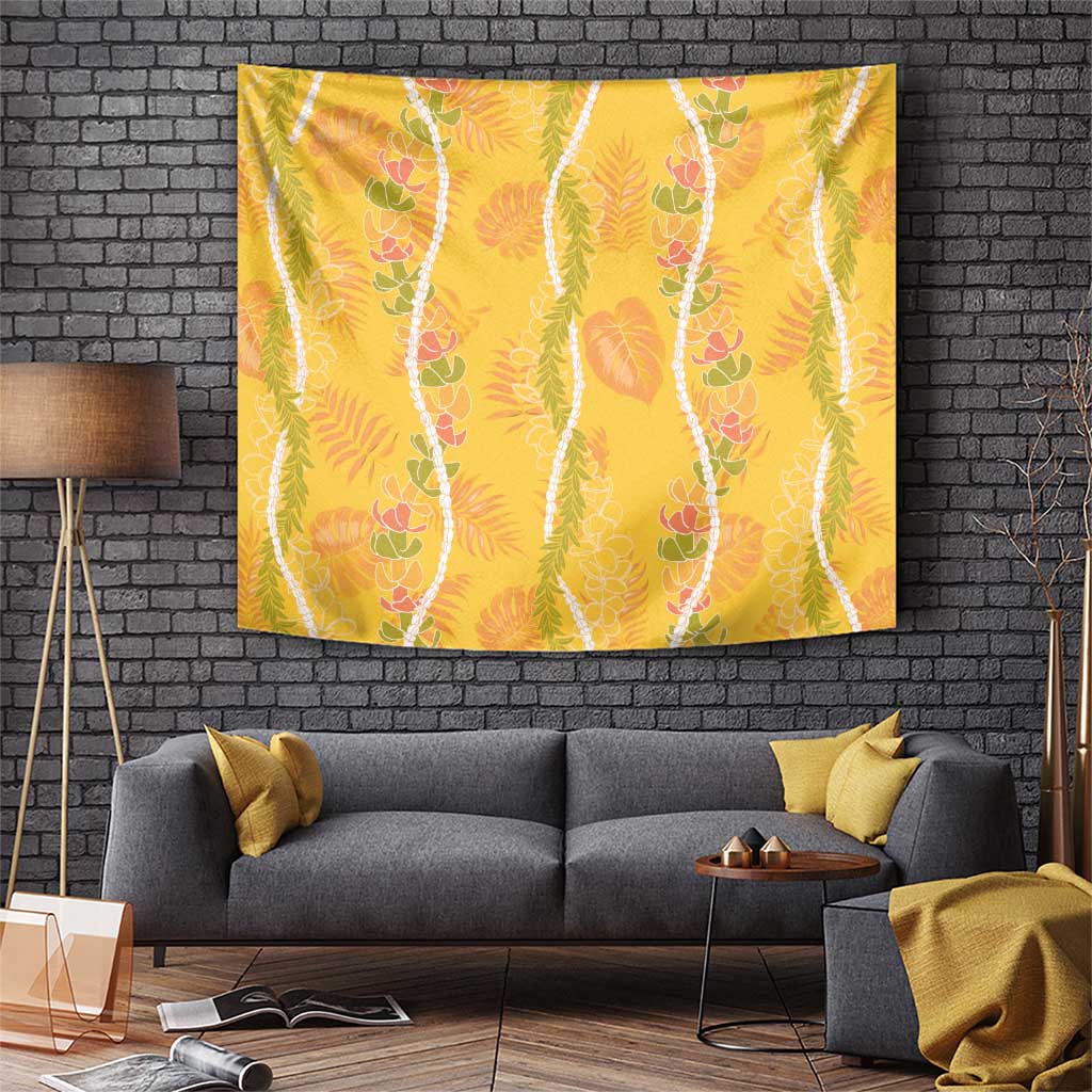 Hawaii Maile Lei Tapestry With Yellow Monstera Pattern LT05 Yellow - Polynesian Pride