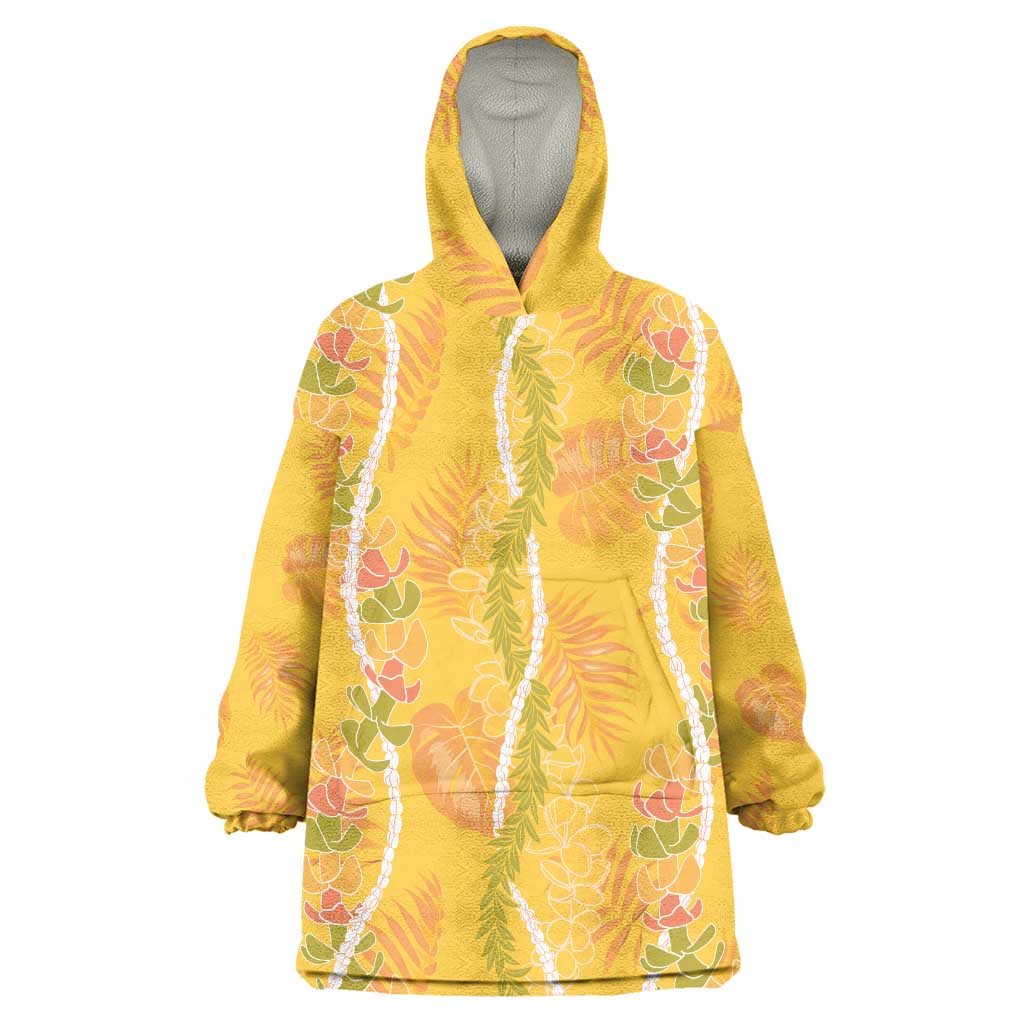 Hawaii Maile Lei Wearable Blanket Hoodie With Yellow Monstera Pattern LT05 One Size Yellow - Polynesian Pride