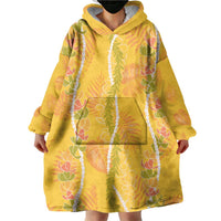 Hawaii Maile Lei Wearable Blanket Hoodie With Yellow Monstera Pattern