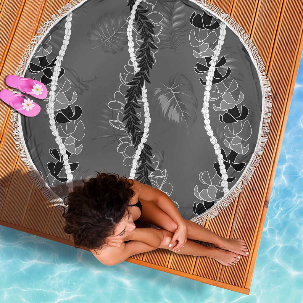 Hawaii Maile Lei Beach Blanket With Gray Monstera Pattern