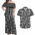 Hawaii Maile Lei Couples Matching Off Shoulder Maxi Dress and Hawaiian Shirt With Gray Monstera Pattern