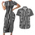 Hawaii Maile Lei Couples Matching Short Sleeve Bodycon Dress and Hawaiian Shirt With Gray Monstera Pattern