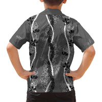 Hawaii Maile Lei Family Matching Off Shoulder Short Dress and Hawaiian Shirt With Gray Monstera Pattern LT05 - Polynesian Pride