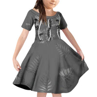 Hawaii Maile Lei Family Matching Off Shoulder Short Dress and Hawaiian Shirt With Gray Monstera Pattern LT05 Daughter's Dress Gray - Polynesian Pride