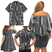 Hawaii Maile Lei Family Matching Off Shoulder Short Dress and Hawaiian Shirt With Gray Monstera Pattern LT05 - Polynesian Pride