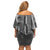 Hawaii Maile Lei Family Matching Off Shoulder Short Dress and Hawaiian Shirt With Gray Monstera Pattern