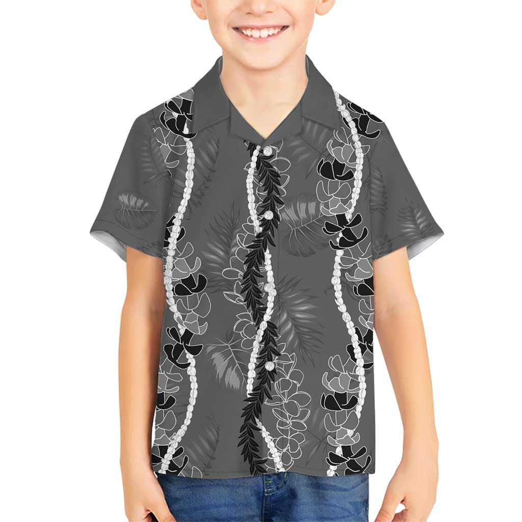 Hawaii Maile Lei Family Matching Off Shoulder Short Dress and Hawaiian Shirt With Gray Monstera Pattern LT05 Son's Shirt Gray - Polynesian Pride