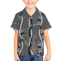 Hawaii Maile Lei Family Matching Short Sleeve Bodycon Dress and Hawaiian Shirt With Gray Monstera Pattern
