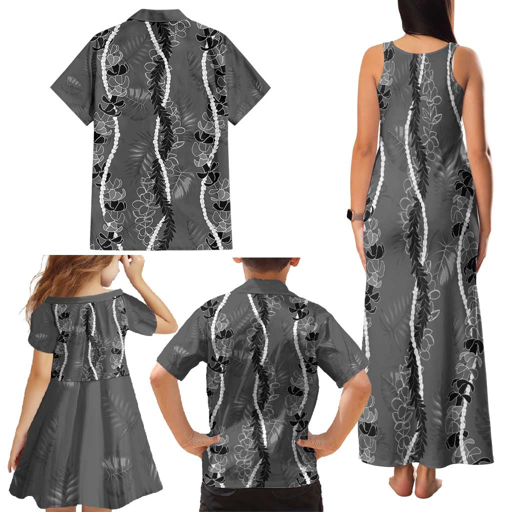 Hawaii Maile Lei Family Matching Tank Maxi Dress and Hawaiian Shirt With Gray Monstera Pattern LT05 - Polynesian Pride