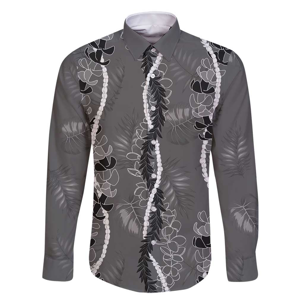 Hawaii Maile Lei Family Matching Tank Maxi Dress and Hawaiian Shirt With Gray Monstera Pattern LT05 Dad's Shirt - Long Sleeve Gray - Polynesian Pride