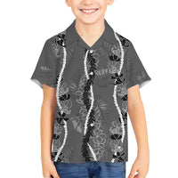 Hawaii Maile Lei Family Matching Tank Maxi Dress and Hawaiian Shirt With Gray Monstera Pattern LT05 Son's Shirt Gray - Polynesian Pride