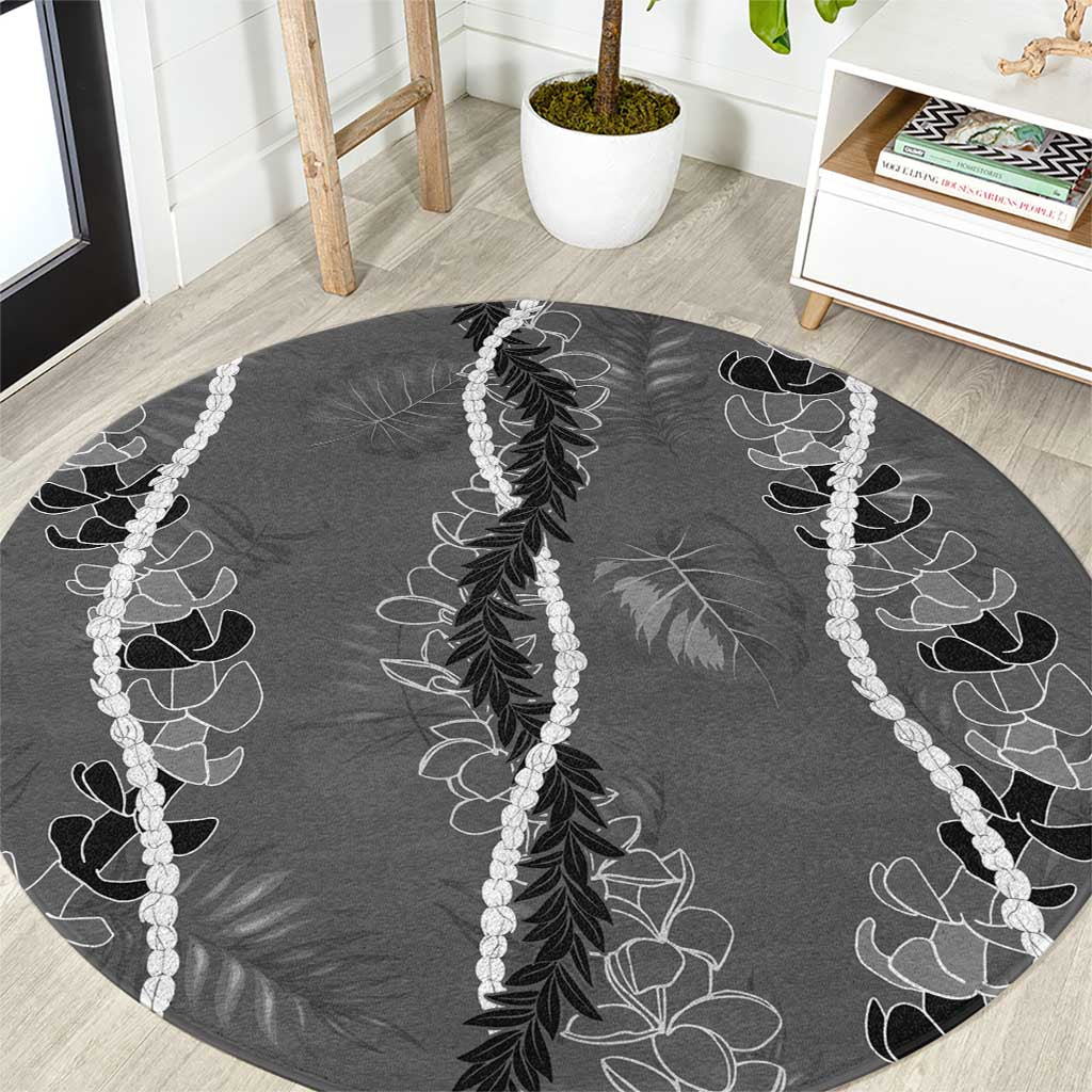 Hawaii Maile Lei Round Carpet With Gray Monstera Pattern LT05 Gray - Polynesian Pride