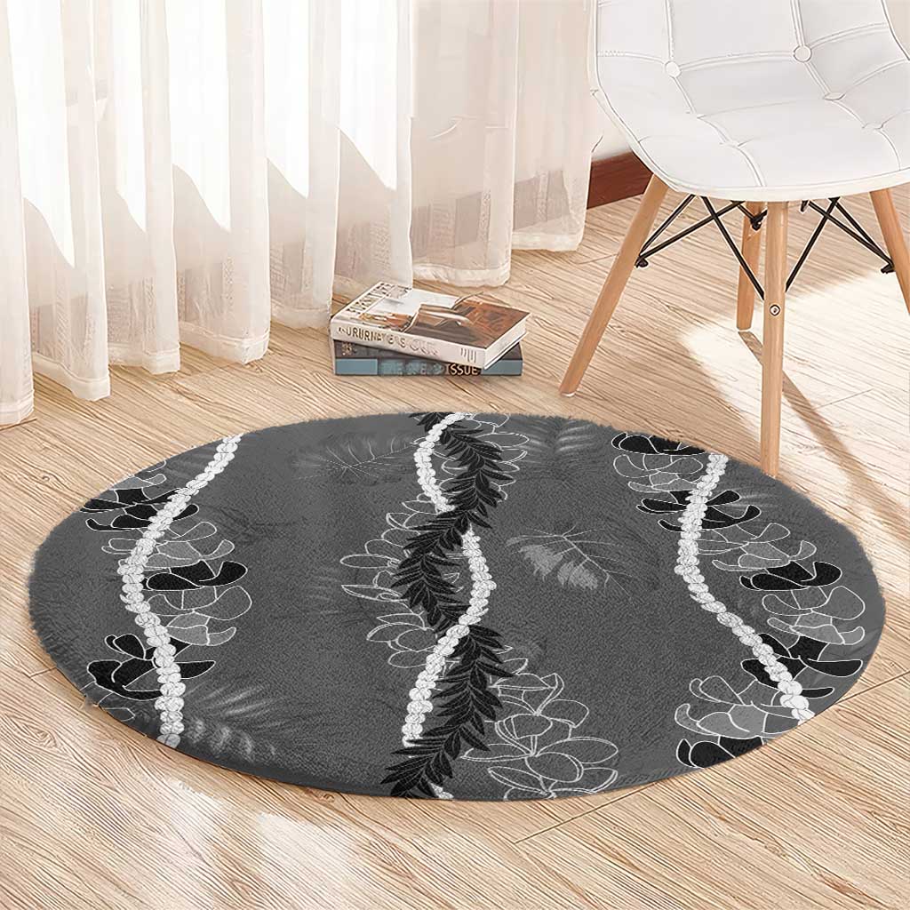 Hawaii Maile Lei Round Carpet With Gray Monstera Pattern LT05 - Polynesian Pride
