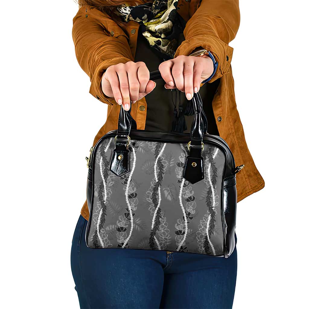 Hawaii Maile Lei Shoulder Handbag With Gray Monstera Pattern LT05 One Size Gray - Polynesian Pride