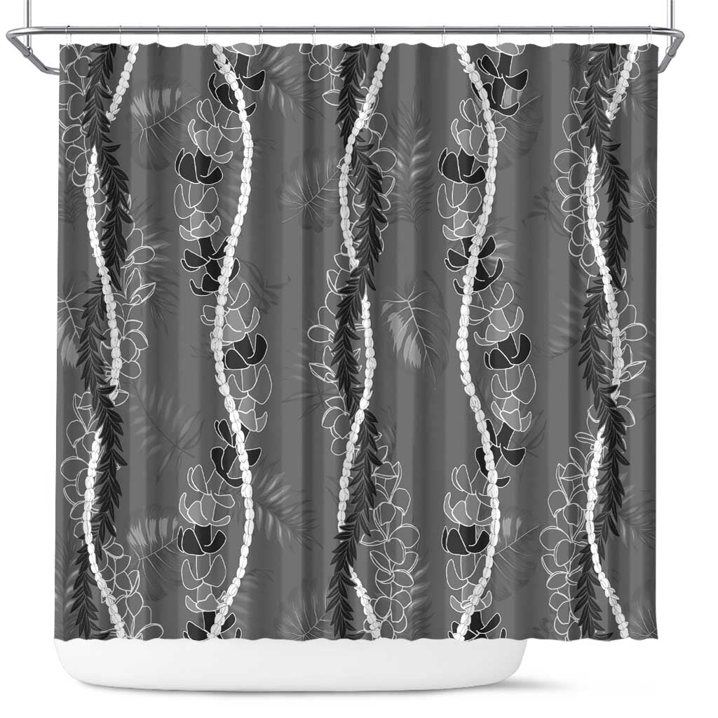 Hawaii Maile Lei Shower Curtain With Gray Monstera Pattern LT05 Gray - Polynesian Pride