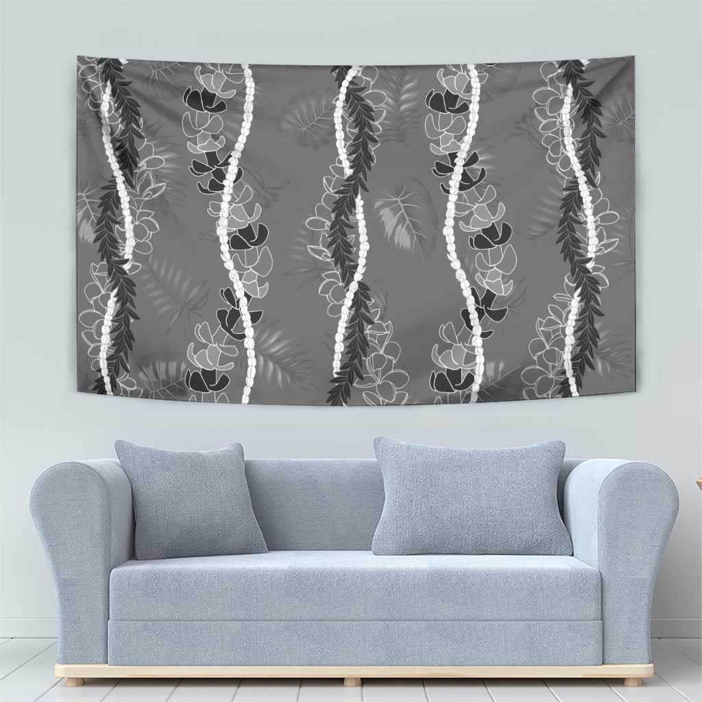 Hawaii Maile Lei Tapestry With Gray Monstera Pattern
